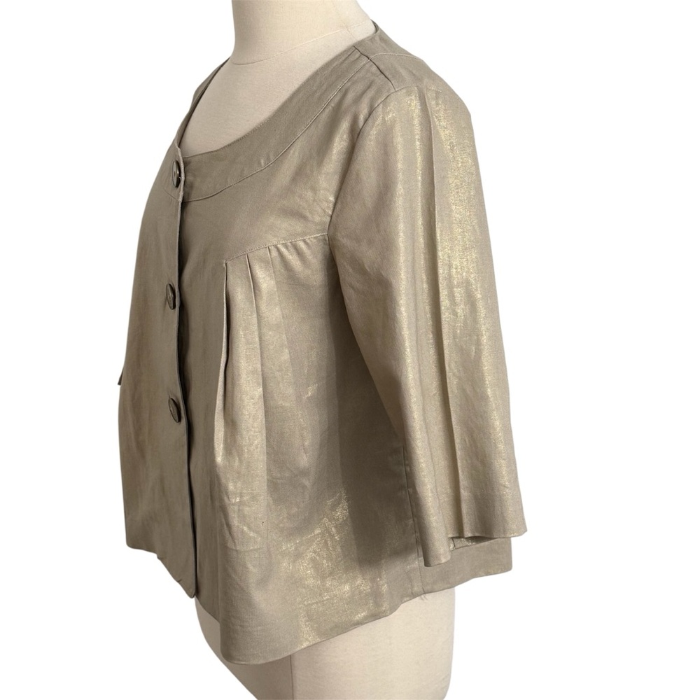 Mossimo Women's 3/4 Length Sleeves 3-Button Linen Pleated Blazer, Metallic Beige - Picture 3 of 7
